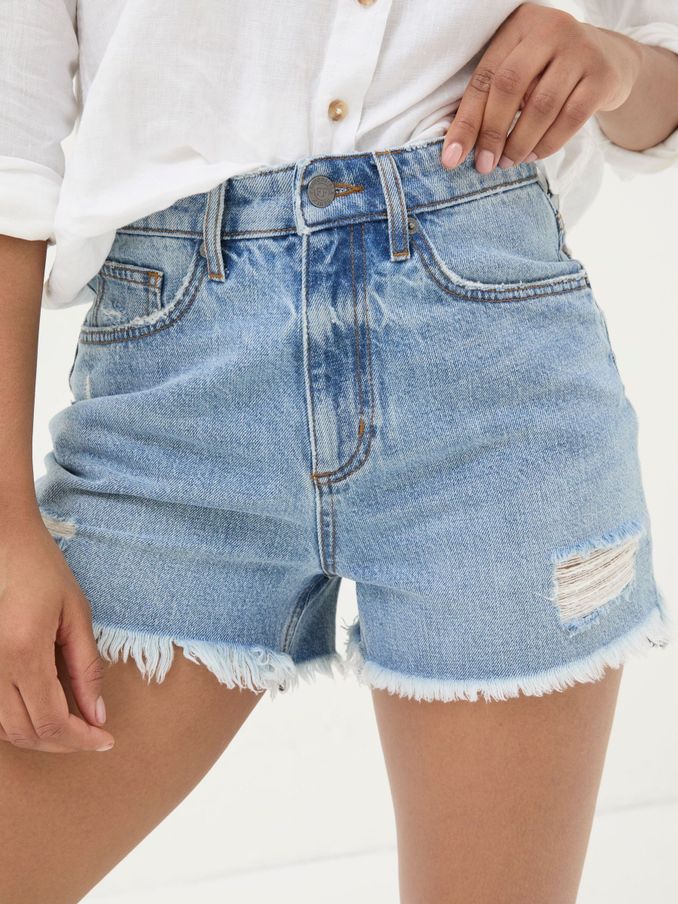Blue Holywell Denim Cut Off Shorts (E26604) | $40