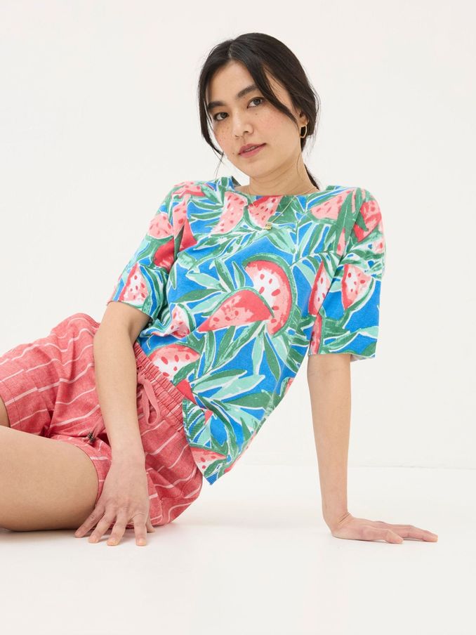 Blue Watermelons Printed Knit T-Shirt (E26611) | $42