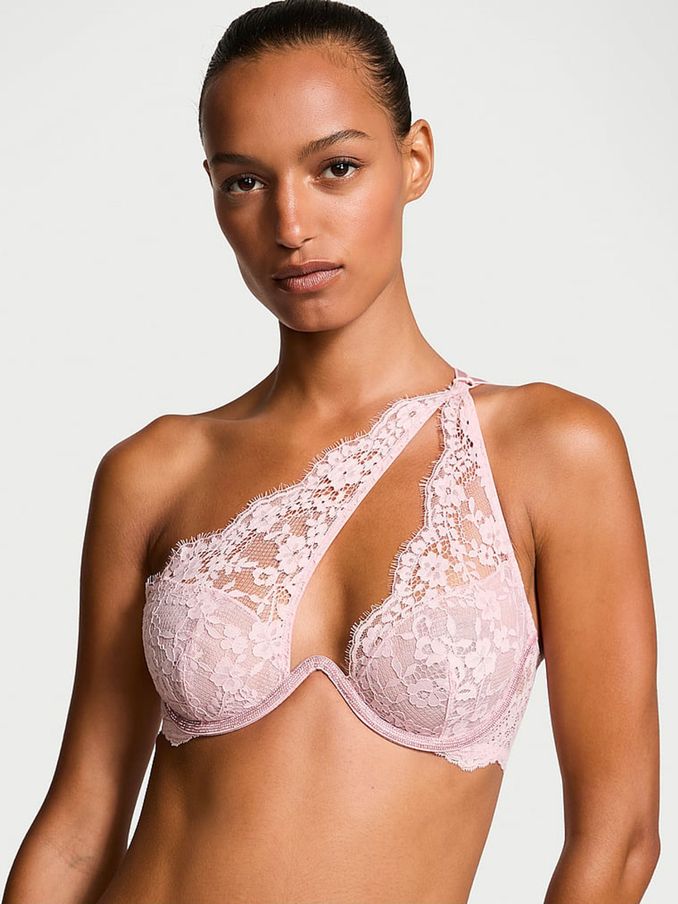 Chalk Rose Pink One Shoulder Monowire Twinkle Shine Strap Bra (E26707) | €20