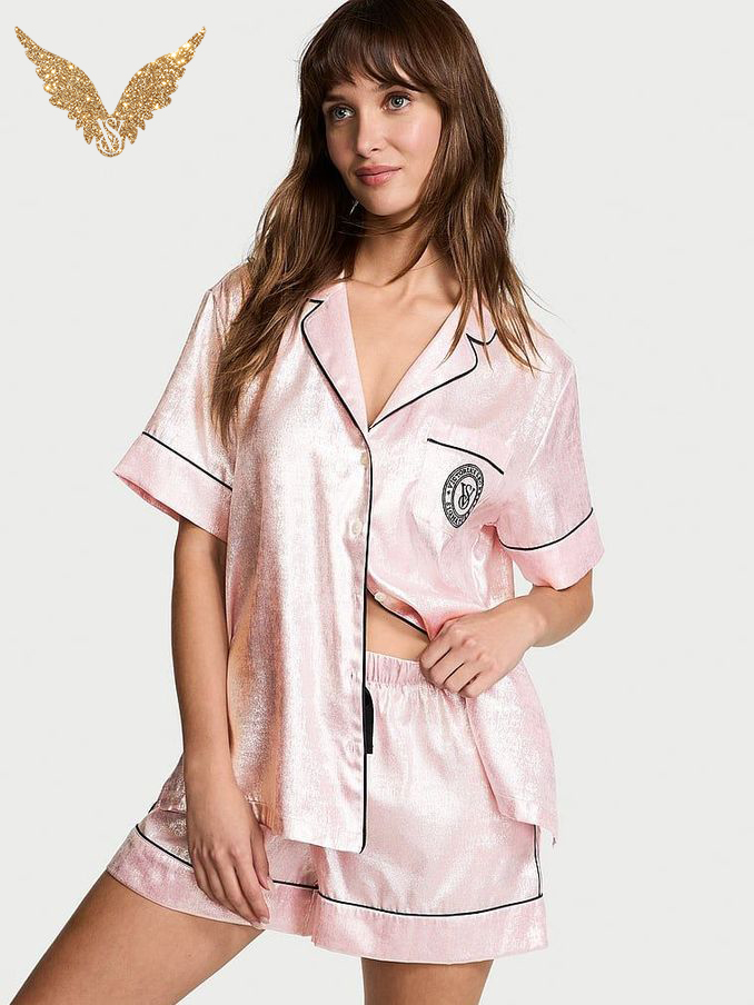 Pretty Blossom Fiona Foil Pink Satin Short Pyjama Set (E26719) | €75