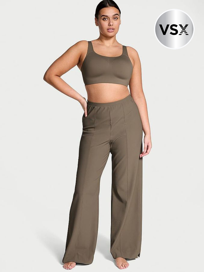 Olive Green Rib Wide Leg Joggers (E26730) | €68