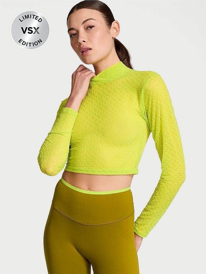 Limelight Green VSX Logo Mesh Long Sleeve Crop Top (E26738) | €25