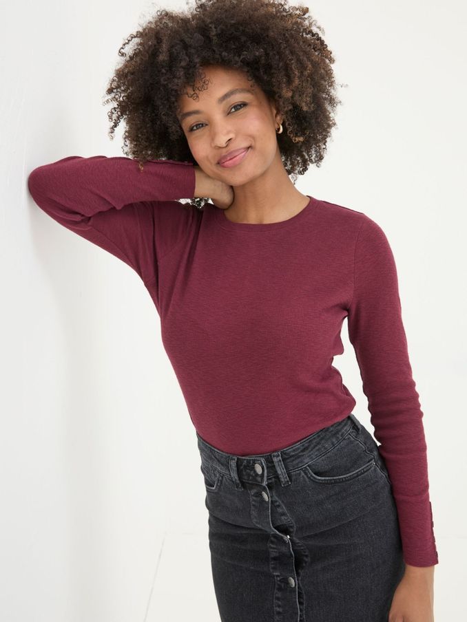Callie Dark Red Long Sleeve Top (E26788) | $23