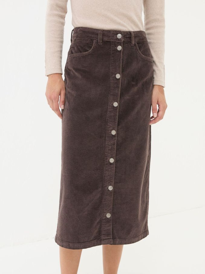 Carla Dark Brown Cord Midi Skirt (E26807) | €39