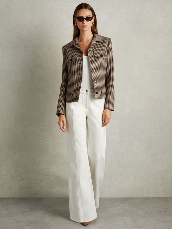 Lena Black/Camel Dogtooth Check Collared Jacket (E27138) | €226