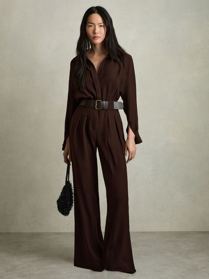 Czara Burgundy Belted Wide Leg Jumpsuit (E27153) | US$114