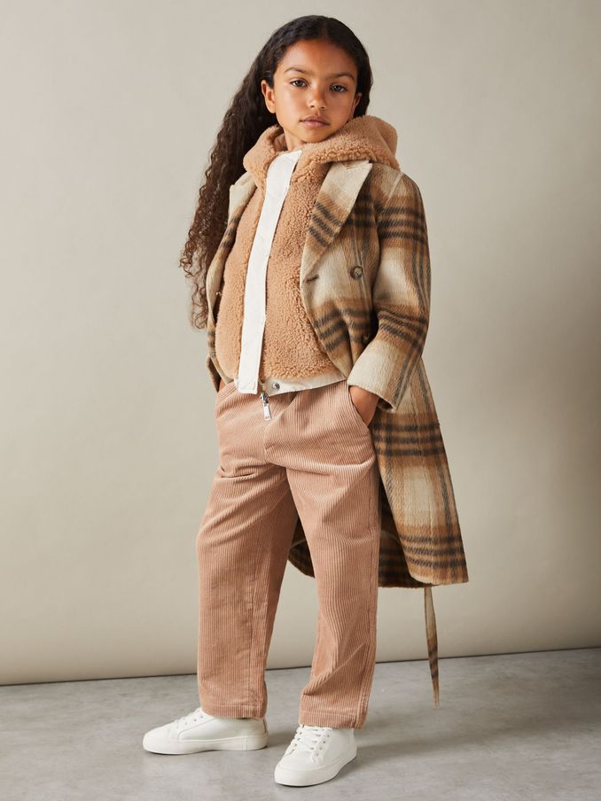 4-9 yrs Checked Wool Blend Blindseam Coat in Brown (E27159) | US$82