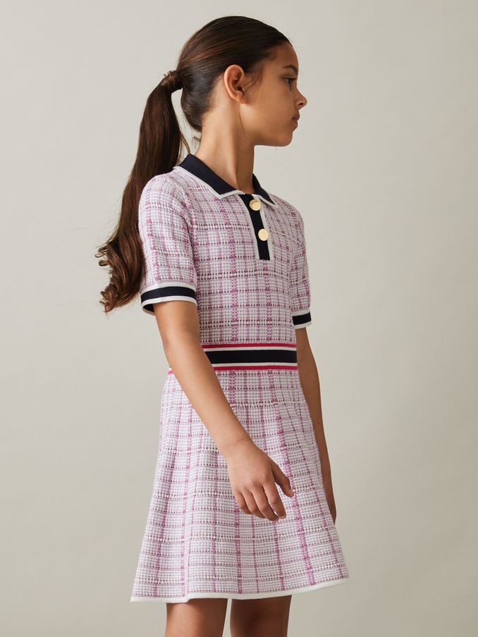 9-13 yrs Knitted Metallic Polo-Neck Dress in Pink (E27170) | €57