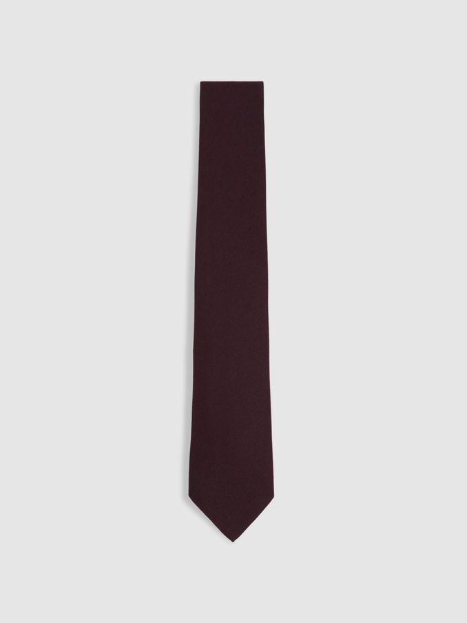 Plain Woven Tie with Silk and Wool in Bordeaux (E27172) | US$19
