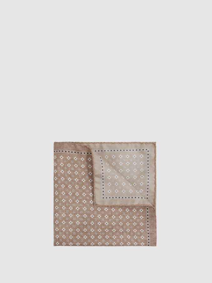 Reversible Silk Pocket Square in Oatmeal (E27176) | US$36