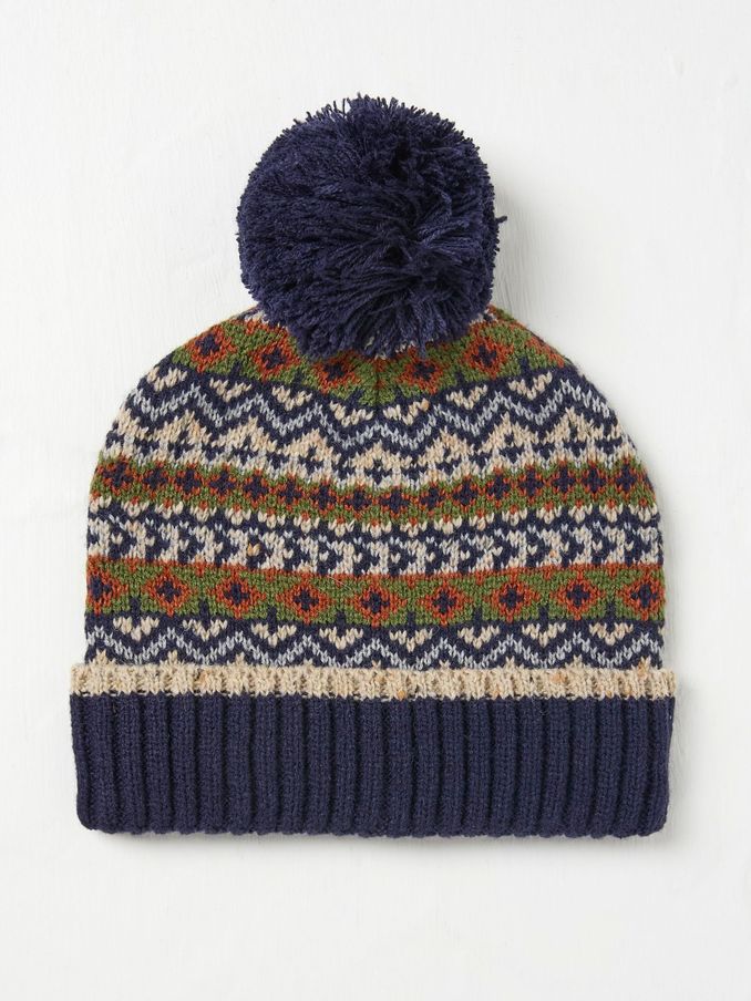 Jacquard Navy Blue Bobble Hat (E27493) | $9