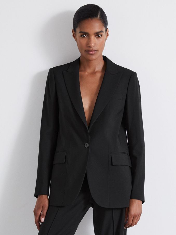 Atelier Virgin-Wool Single-Breasted Suit Jacket in Black (E28580) | US$197