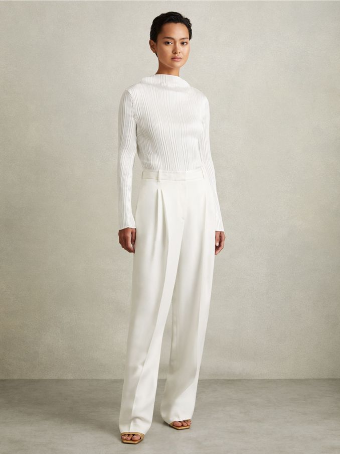 Double Pleat Wide Leg Tux Trousers in Cream (E28584) | €71