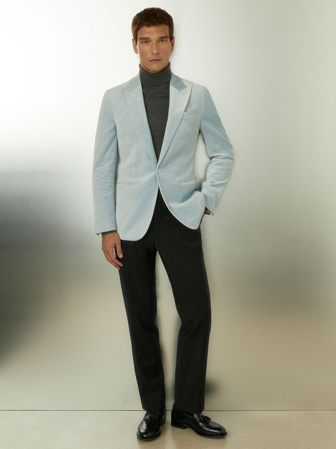 Velvet Single Breasted Blazer in Ice Blue (E28589) | CHF 170