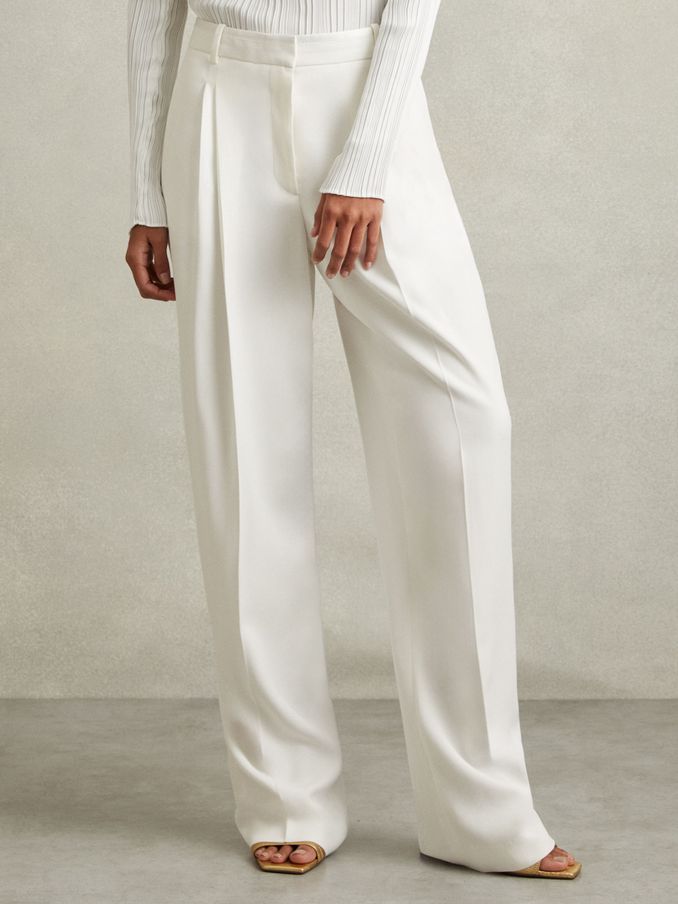 Petite Double Pleat Wide Leg Tux Trousers in Cream (E28597) | €71
