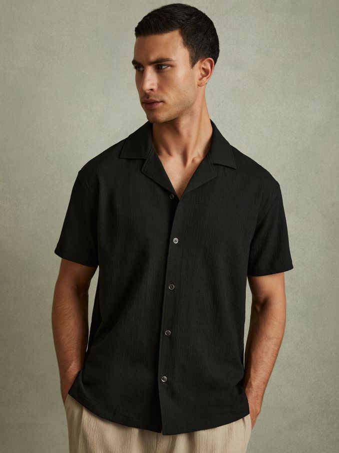 Textured Cuban Collar Shirt in Emerald (E28604) | US$110