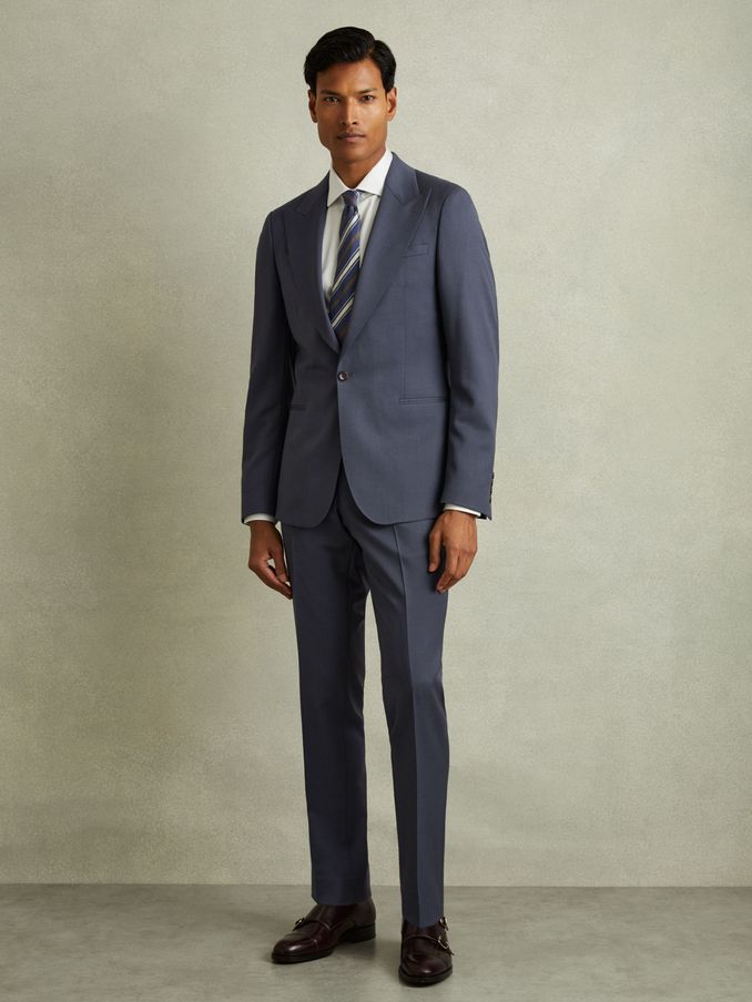Bartley Airforce Blue Textured Wool Single Breasted Slim Fit Blazer (E28605) | US$262
