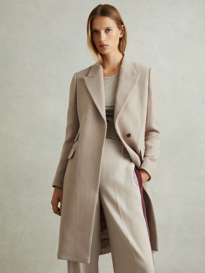 Petite Wool-Blend Coat in Stone (E28614) | 1,124 SAR