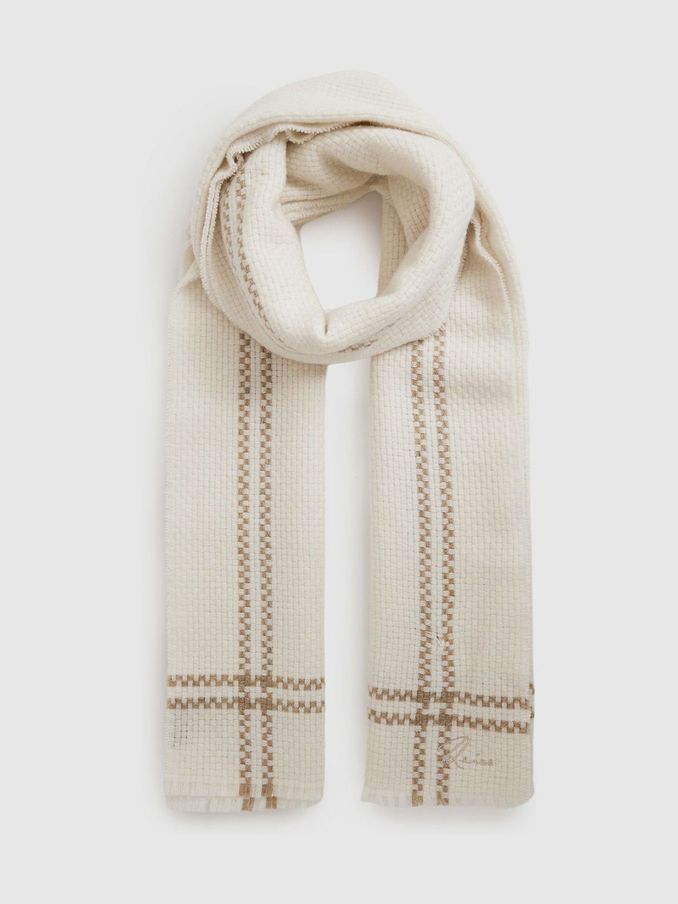 Wool-Cashmere Fringed Scarf in Cream (E28615) | US$111