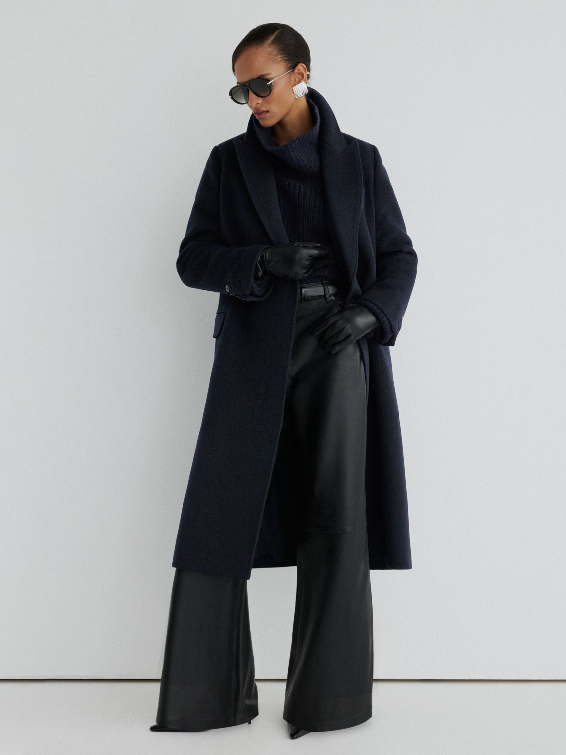 Navy - Atelier Wool-blend Double-breasted Long Coat