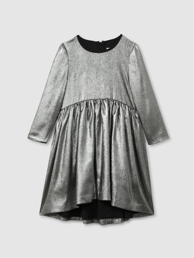 13-14 yrs Metallic Fit and Flare Dress in Silver (E29697) | US$72