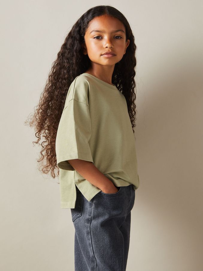 9-13 yrs Oversized Cotton Crew-Neck T-Shirt in Sage (E29699) | €25