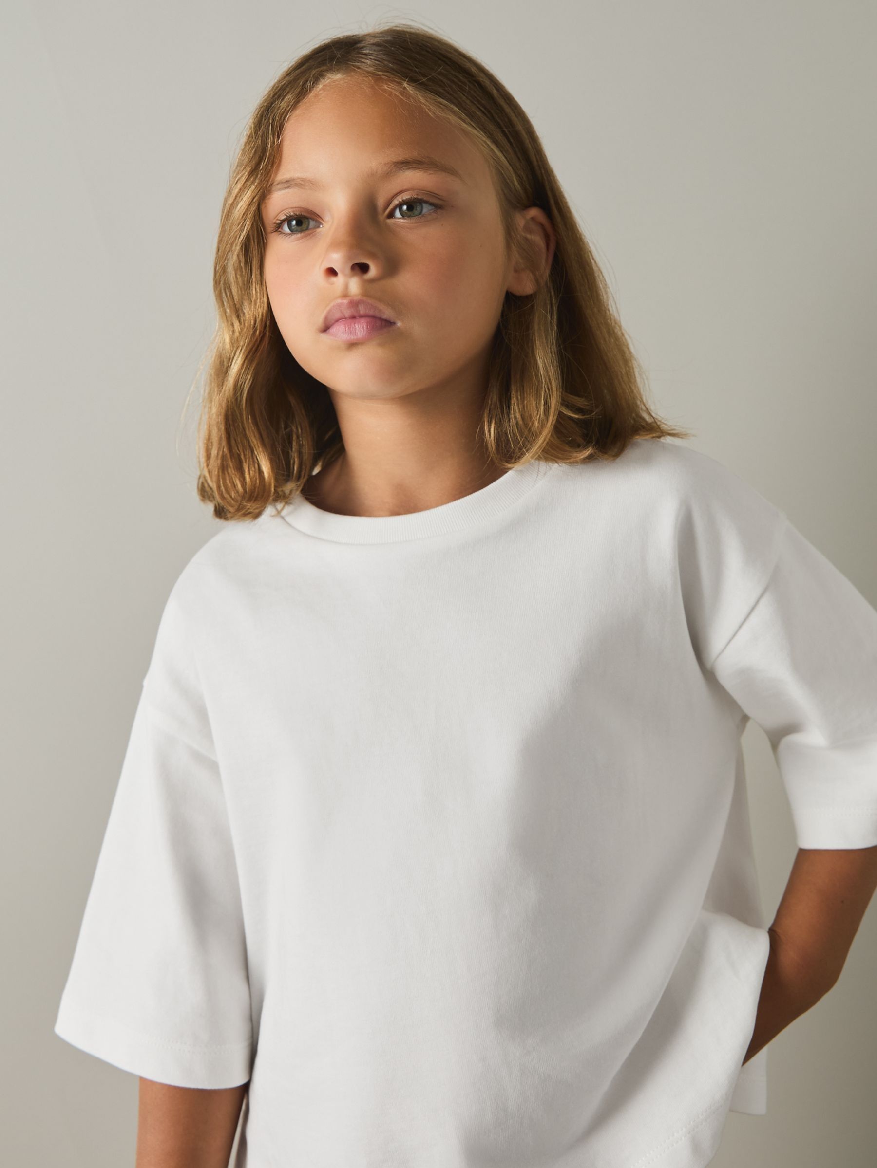 4-9 yrs Oversized Cotton Crew-Neck T-Shirt in Ivory (E29700) | €20