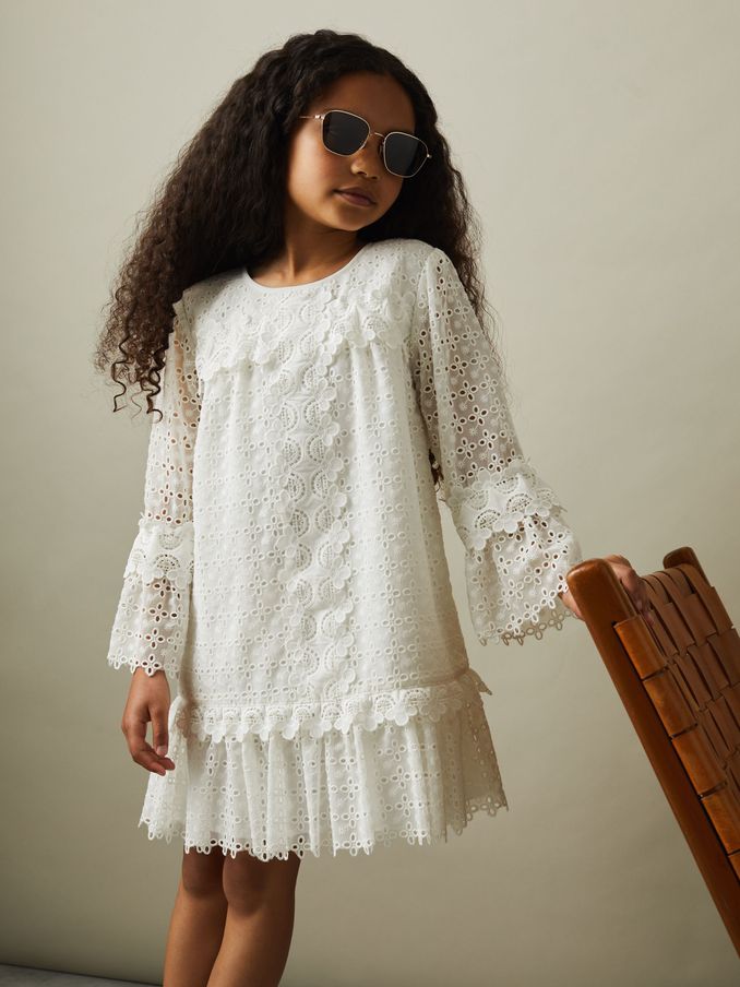 9-13 yrs Lace Flared Sleeve Dress in Ivory (E29701) | €43