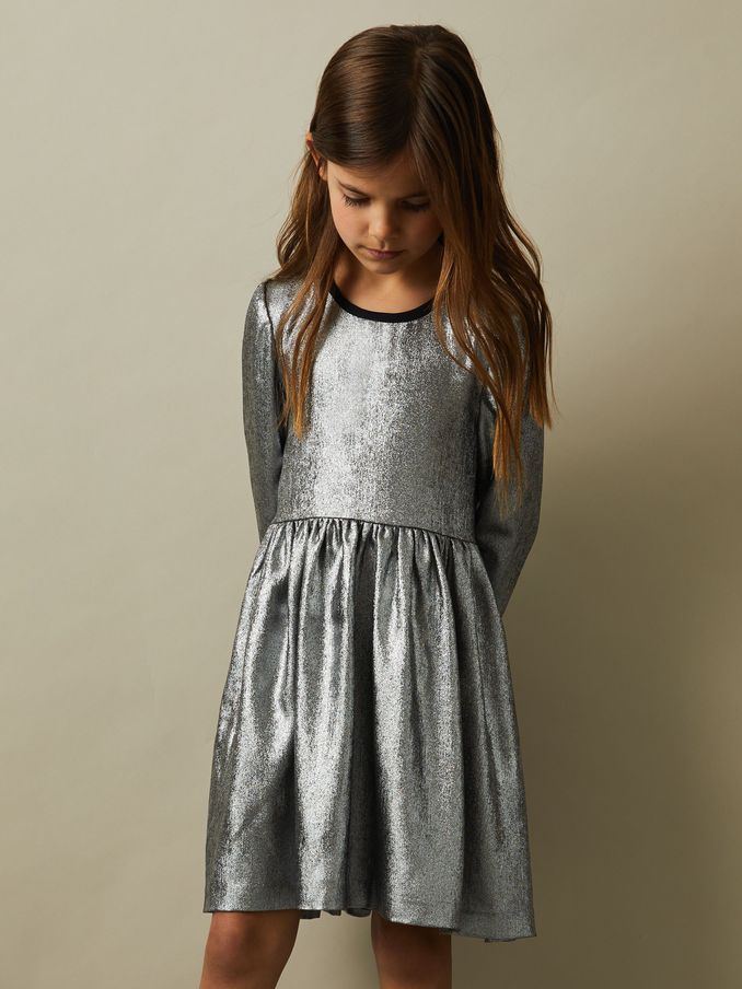4-9 yrs Metallic Fit and Flare Dress in Silver (E29702) | €58