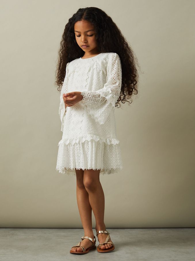 4-9 yrs Lace Flared Sleeve Dress in Ivory (E29709) | US$49