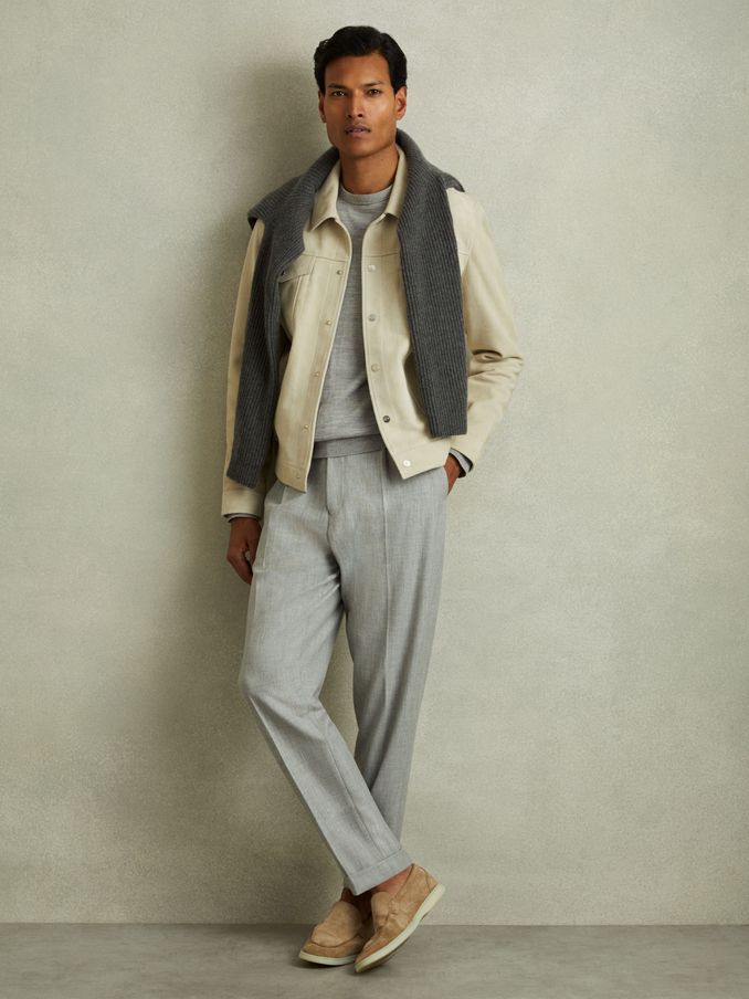 Suede Trucker Jacket in Off White (E30150) | US$283