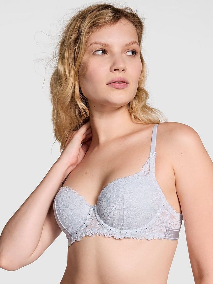 Hydrangea Blue Diamante Balcony Lace Bra (E31169) | €40