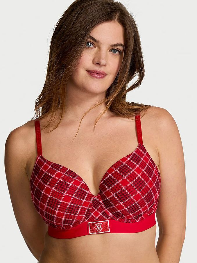 Lipstick Plaid Red Lightly Lined Full Cup Shine Patch Bra (E31181) | €17