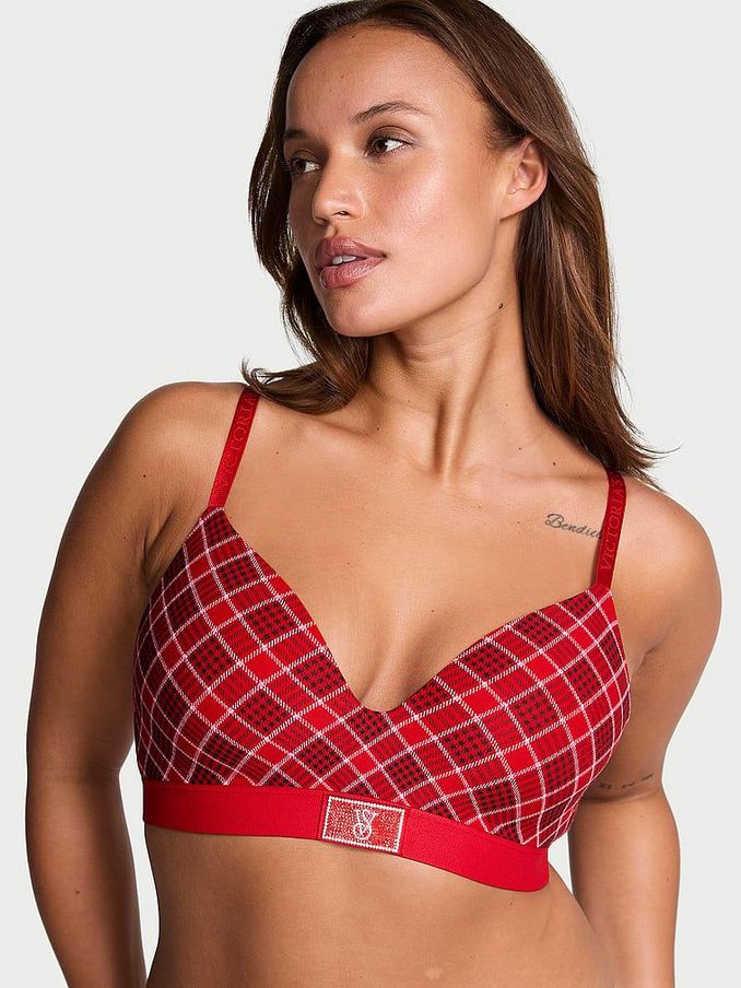 Lipstick Plaid Red Non Wired Lightly Lined Shine Patch Bra (E31192) | €17