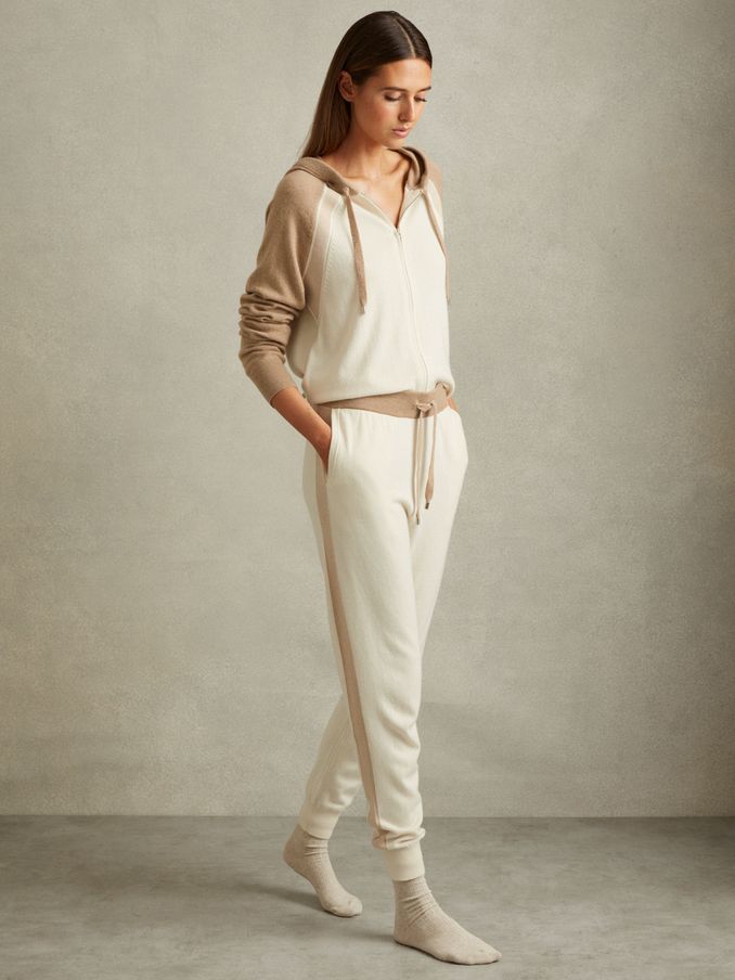 Eve Camel/Ivory Wool Blend Colourblock Joggers (E32224) | US$62