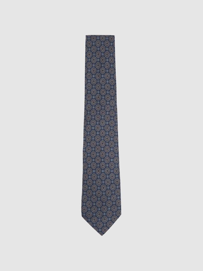 Silk Floral Medallion Tie in Indigo (E32228) | US$55