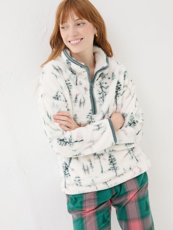 Christmas Snuggle Ivory Half Zip Fleece (E33525) | €29