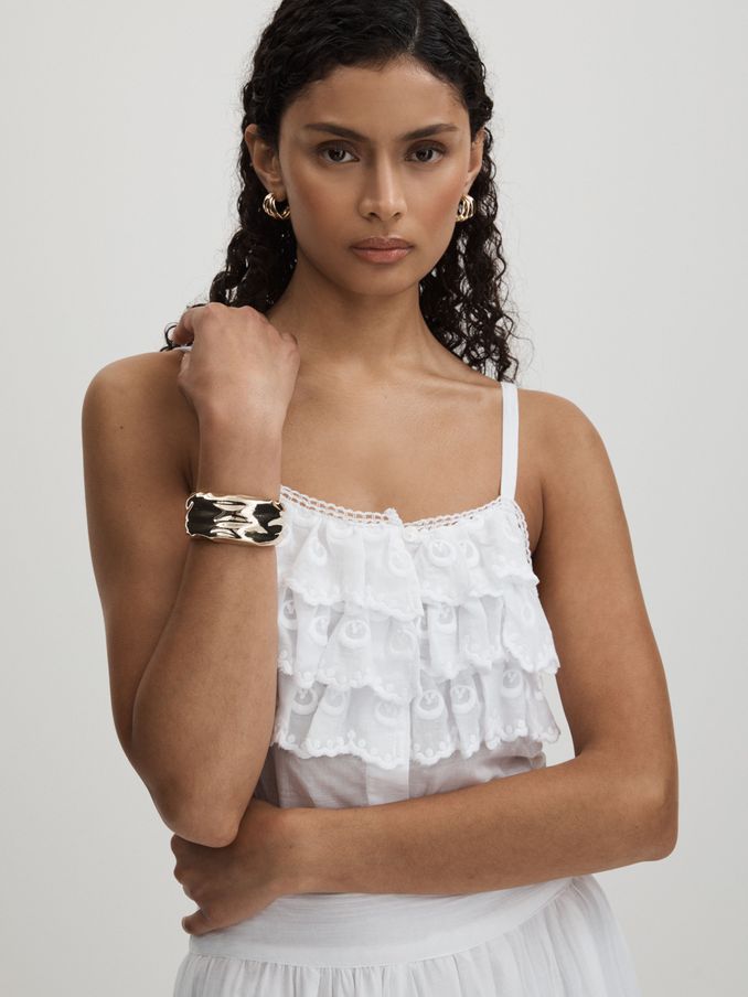 Patti White Mille 100% Cotton Ruffle Crop Top (E35485) | €115