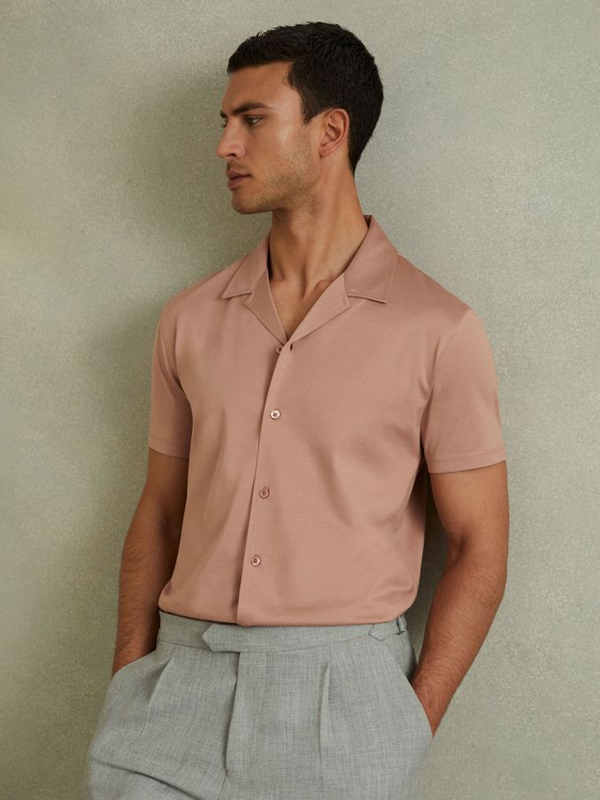 Mercerised Jersey Cuban Collar Shirt in Dusty Rose (E35491) | €47