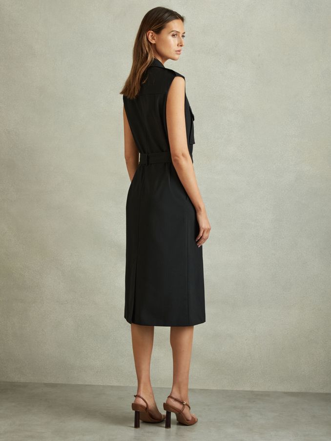 Petite Wool Blend Double Breasted Midi Dress in Black (E35492) | US$114