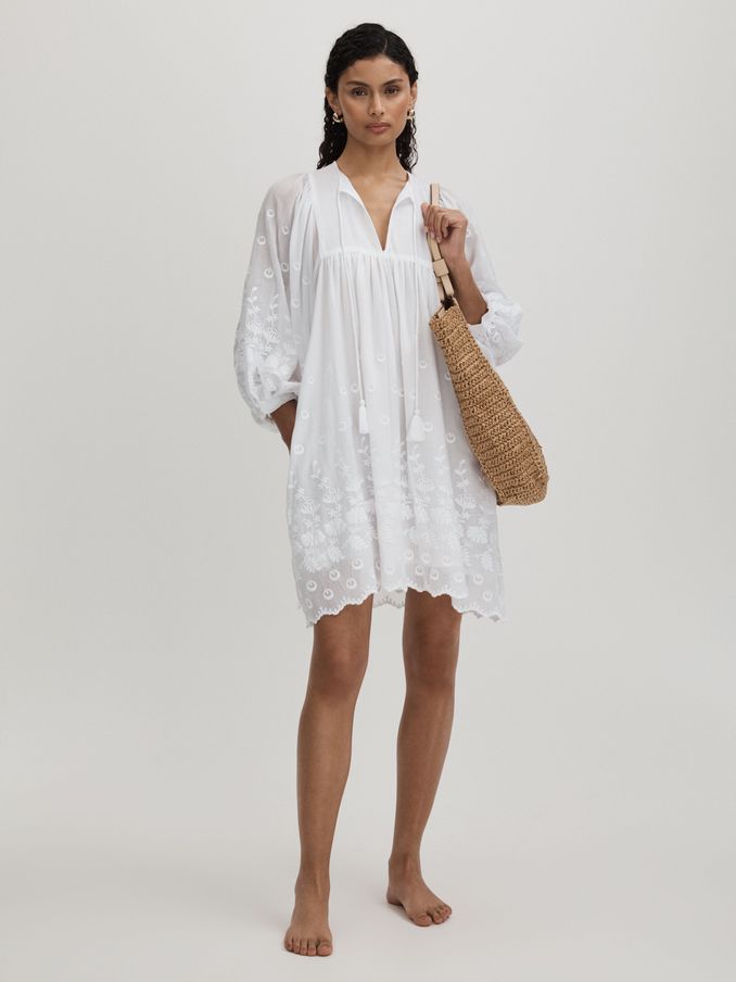 Mille Cotton Puff Sleeve Mini Dress in White (E35494) | €168