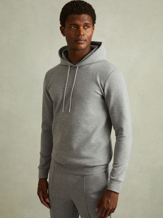 Interlock Jersey Drawstring Hoodie in Grey Melange (E35498) | US$125