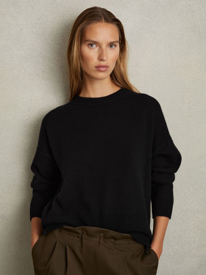 Wool-Cashmere Crew Neck Jumper in Black (E35527) | US$94