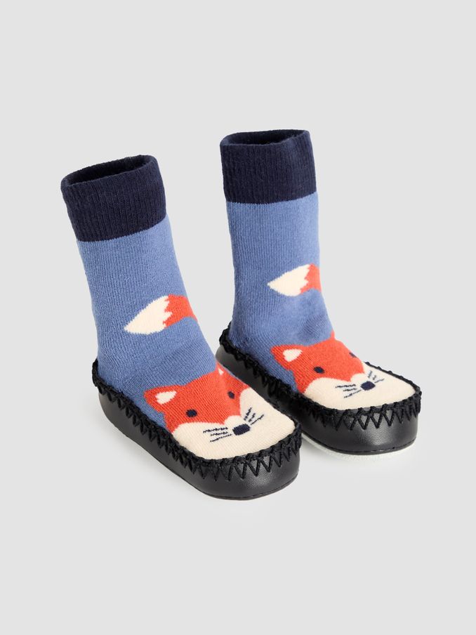 Navy Blue Fox Moccasin Slipper Socks (E35742) | $25