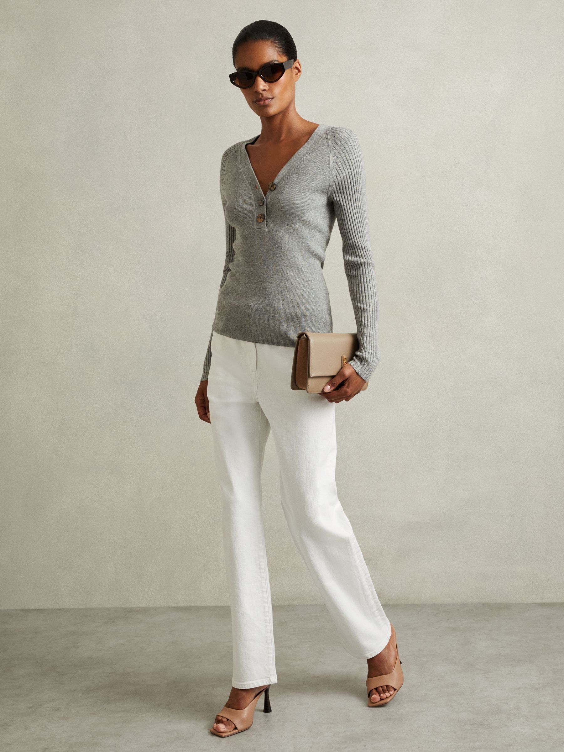 Ribbed Sleeve Jumper in Grey (E36437) | US$56
