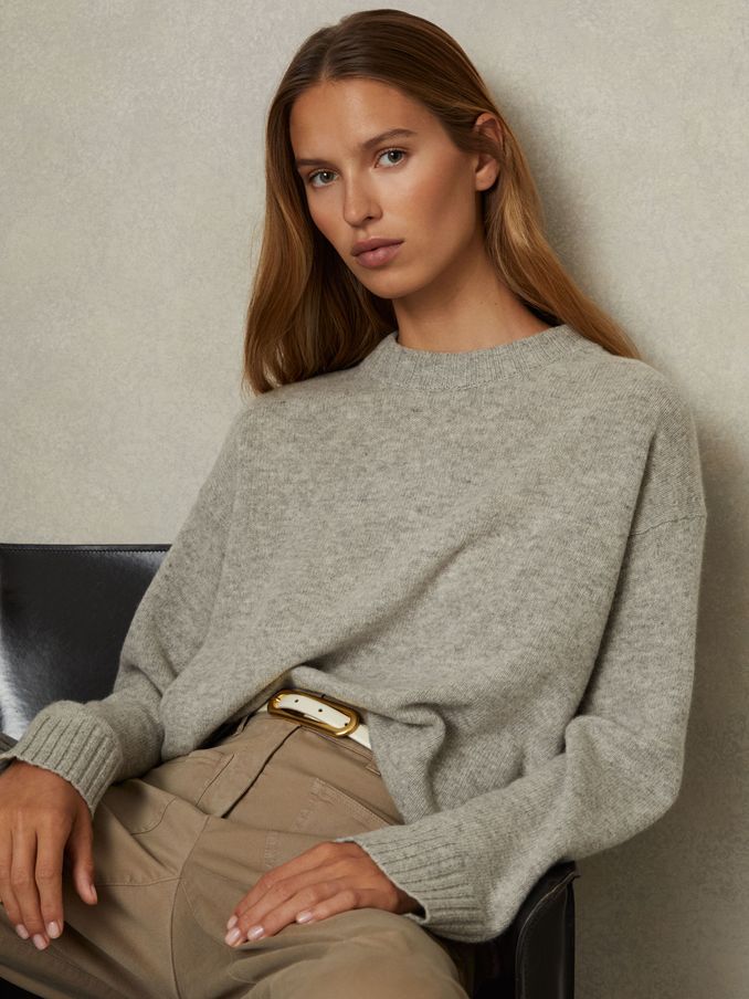 Wool Cashmere Crew Neck Jumper in Grey Marl (E37808) | CHF 127
