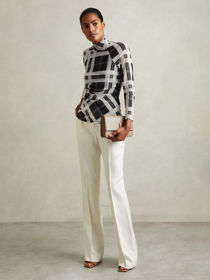 Checked Ruched Top in Black/White (E37983) | US$62