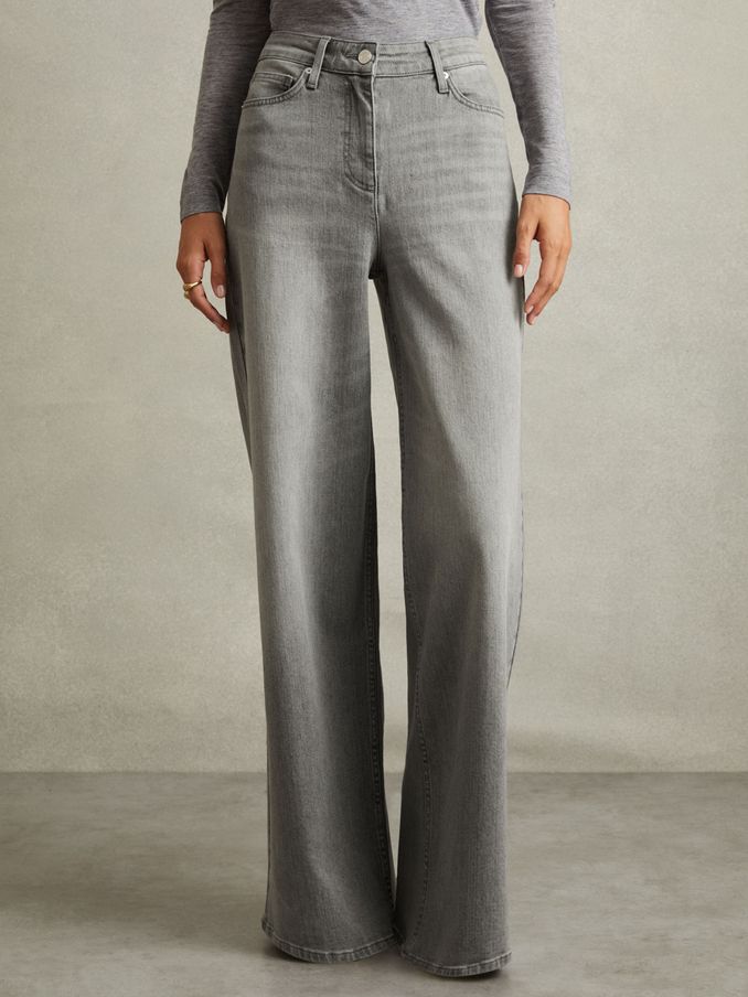 Petite Wide Leg Jeans in Washed Grey (E38840) | €143