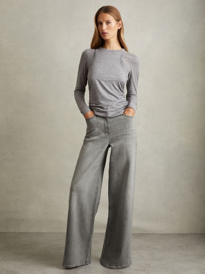 Wide Leg Jeans in Washed Grey (E38845) | $202