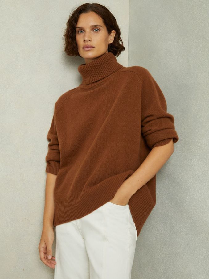 Wool-Cashmere Roll-Neck Jumper in Toffee (E38847) | US$143